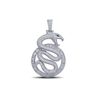 Iced-Out Halo Channel-Set Green-Eye Snake Pendant (Silver)