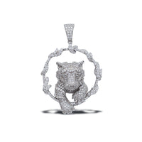 Tiger Jumping Through Hoop CZ Pendant (Silver)