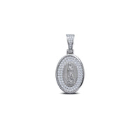 Zirconia Pave Oval Virgin Mary Pendant (Silver)