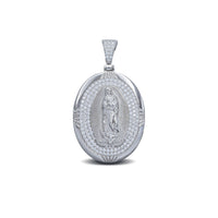 Zirconia Pave Oval Virgin Mary Pendant (Silver)