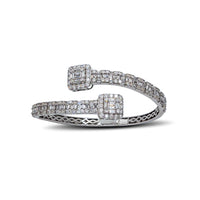 Zirconia Baguettes & Round Stones Bypass Bangle Bracelet (Silver)