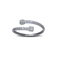 Zirconia Baguettes & Round Stones Bypass Bangle Bracelet (Silver)