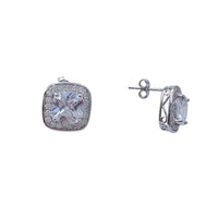 Cushion-Cut Halo CZ Stud Earrings (Silver)