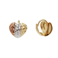 Tricolor Diamond Cut Heart Earrings (14K)