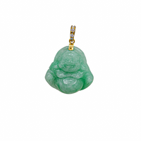 Diamond Light Green Jade Laughing Buddha Pendant (14K)
