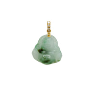 Diamond Light Green Jade Laughing Buddha Pendant (14K)