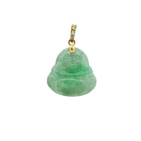 Diamond Light Green Jade Laughing Buddha Pendant (14K)