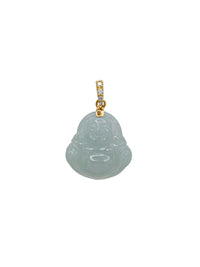 Diamond Light Green Jade Laughing Buddha Pendant (14K)