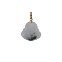 Diamond White Jade Laughing Buddha Pendant (14K)