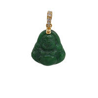 Diamond Dark Green Jade Laughing Buddha Pendant (14K)