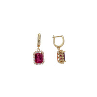 Red Rectangle Cubic Zirconia Hanging Earrings (14K)