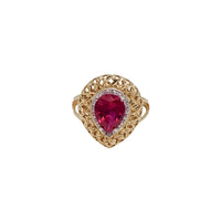Red Pear-Shaped Cubic Zirconia Ring (14K)