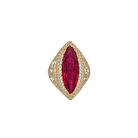 Red Marquise-Shaped Filigree Pattern Vines Ring (14K).