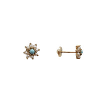 Turquoise & Pearl Flower Earrings (14K)
