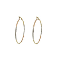 Tri-color Diamond Cut Hoop Earrings (14K)