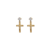 Zirconia Cross Crucifix Dangling Earrings (14K)