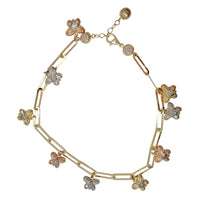 Tri-Tone Butterfly Paper Clip Anklet Bracelet (14K)