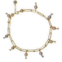 Tri-Tone Key Charms Paper Clip Anklet(14K)