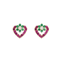Open Heart with the Flower Stud Earrings (14K)