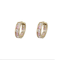 Round Stone CZ Huggie Earrings (14K)