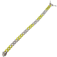 Zirconia Neon Enamel Cuban Bracelet (Silver)