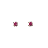 Square Ruby & Diamond Stud Earrings (14K)