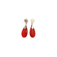 Drop Red Agate Earrings (14K)