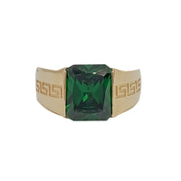 Greek Key Engraved Cushion Cut Ring