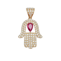 Hamsa Hand Tear Drop CZ Pendant (14K)