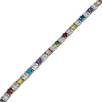 Multicolor Baguette Tennis Bracelet (Silver)