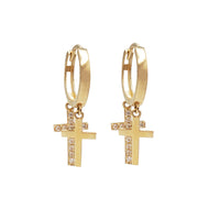 Zirconia Double Cross Dangling Earrings (14K)