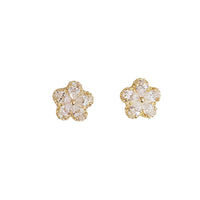 Zirconia Flower Cherry Blossom Stud Earrings (14K)