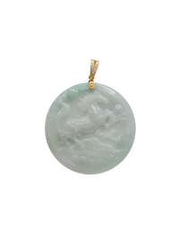 Diamond Horse Medallion Jade Pendant (14K)