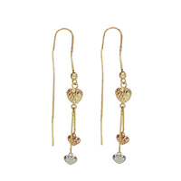 Tricolor Heart Dangling Earrings (14K)