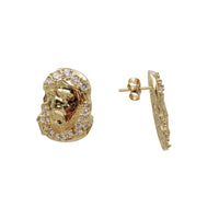 Zirconia Jesus Head Stud Earrings (14K)
