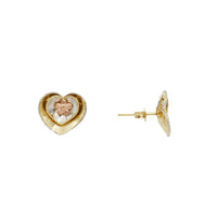 Tricolor Heart Stud Earrings (14K)