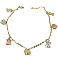 Heart & Teddy Bear Ankle Bracelet (14K).