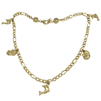 Elephant and Dolphin Charms Anklet (14K)