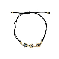 Blue Flower Evil Eye With Black String Bracelet (14K).
