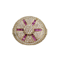 Zirconia Hexagon With Red Baguette Ring (14K)