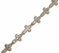 Diamond Two-Tone Baguette Cross Bracelet (14K).