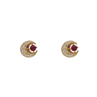 Zirconia Moon With Star Stud Earrings (14K)