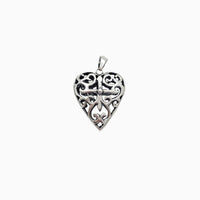 Filigree Outlined Textured Puffy Heart Pendant (Silver)