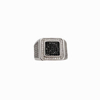 Men Square Black & White Zirconia Ring (Silver)