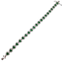 Green Zirconia Heart Tennis Bracelet (Silver)