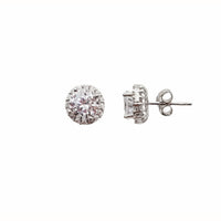 Round Stone Stud Earrings (Silver)