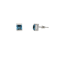 Blue Stone Stud Earrings (Silver)