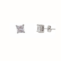 Square Cut CZ Solitaire Stud Earrings Set (Silver)