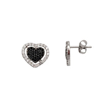 Iced Monochrome Heart Stud Earrings (Silver)