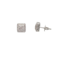 Iced-Out Square Stud Earrings (Silver)